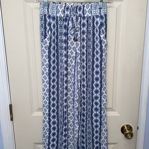 xs blue pattern flowy pants